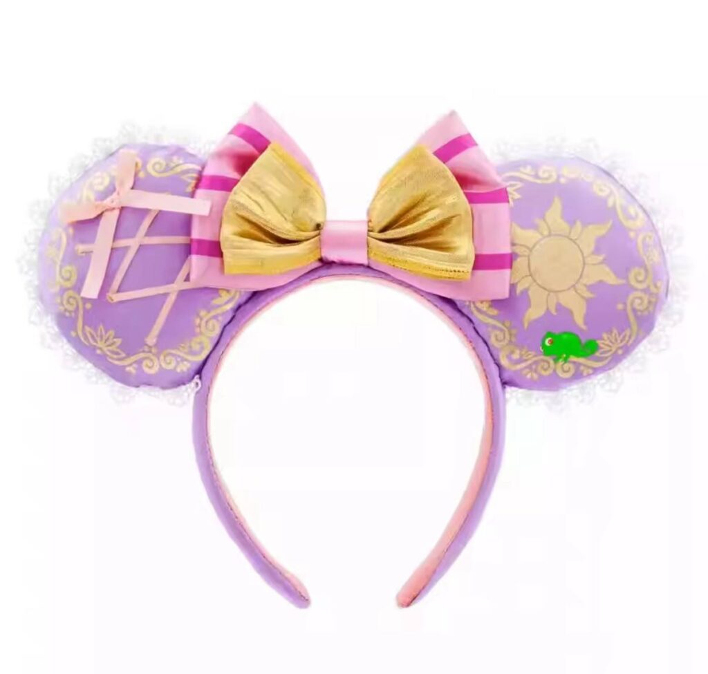 diadema de orejas de Rapunzel estilo Disney con lazo rosa y dorado